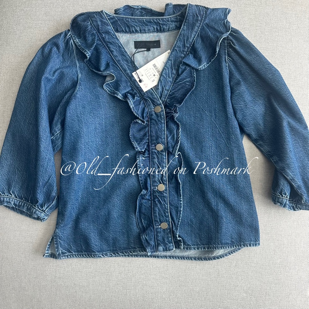 Zara Denim Ruffle Shirt - Picture 10 of 11